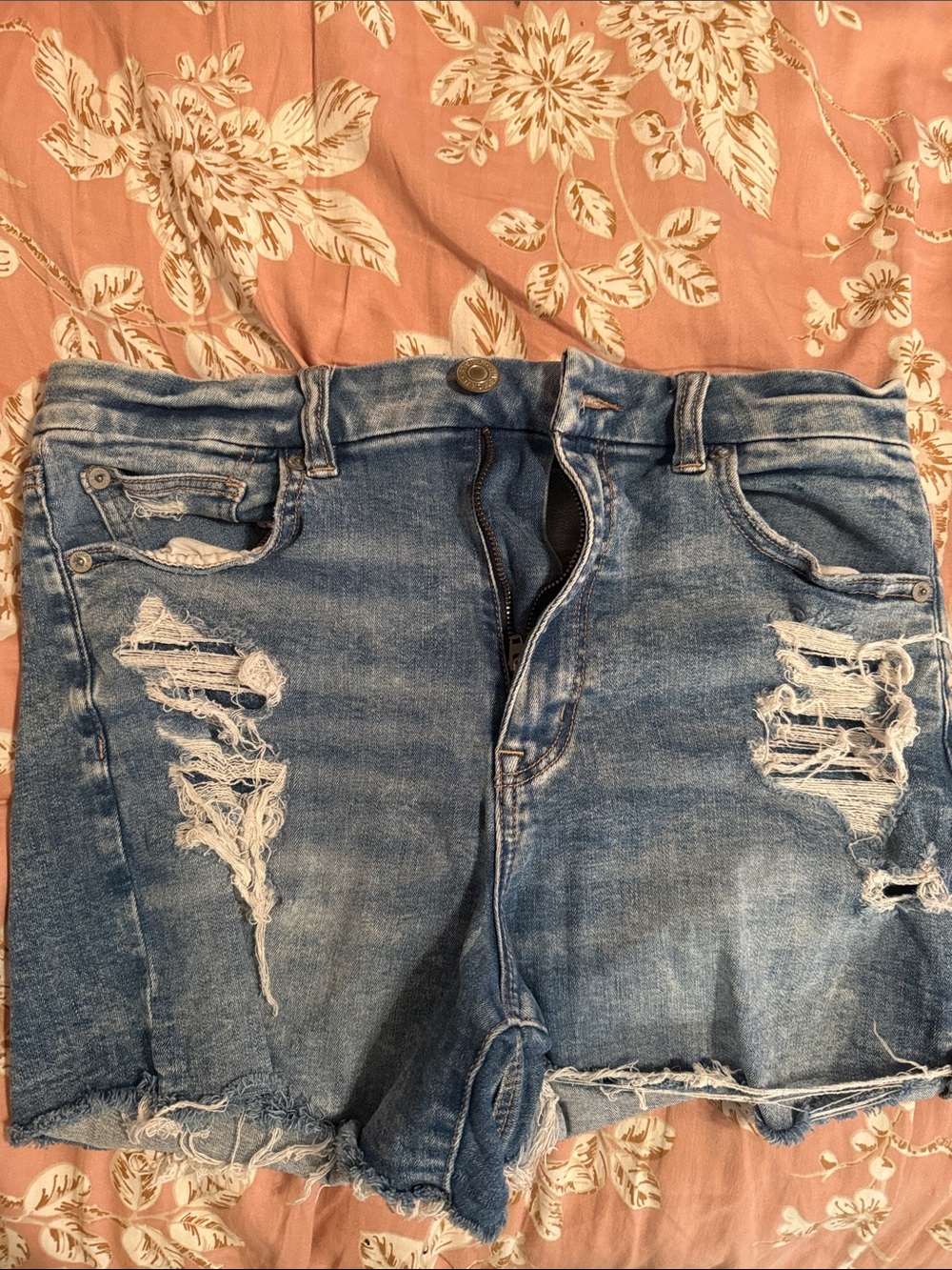 American Eagle Outfitters Distressed Light Blue Denim Shorts